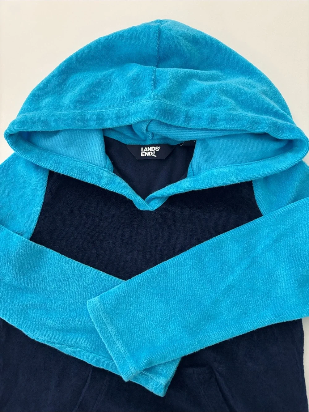 Lands' End Navy & Turquoise Hooded Fleece Beach Cover-Up for Kids